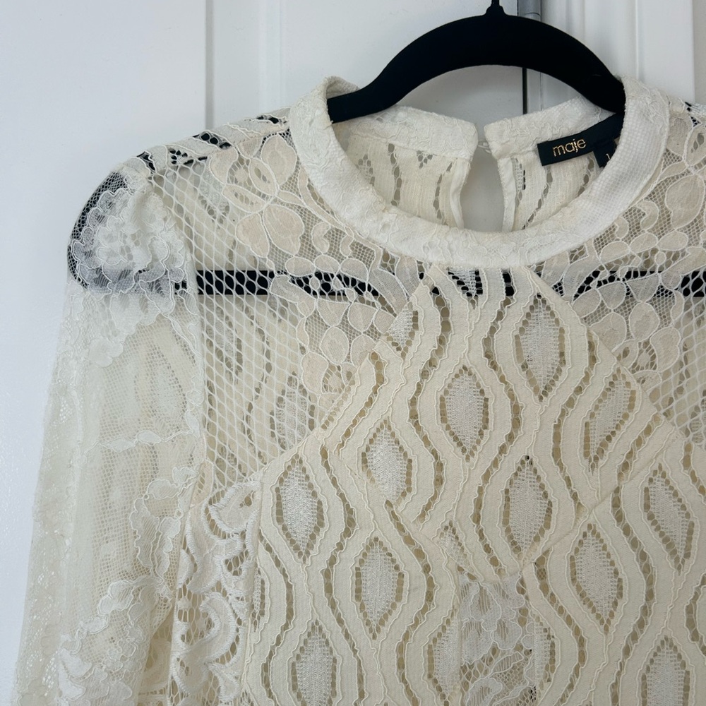 Maje Ecru Lace Mini Dress